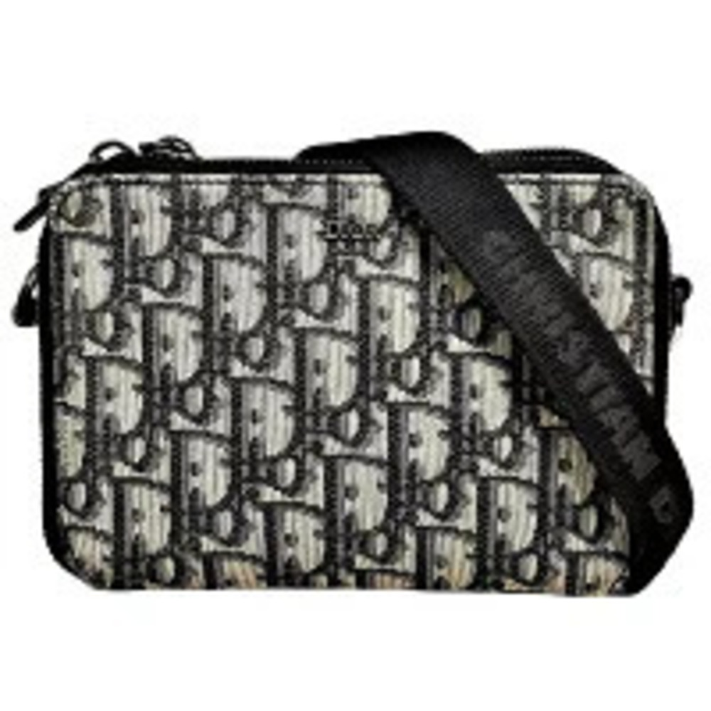 Christian Dior Shoulder Bag Oblique Jacquard Pouch Clutch Strap Navy Blue Black